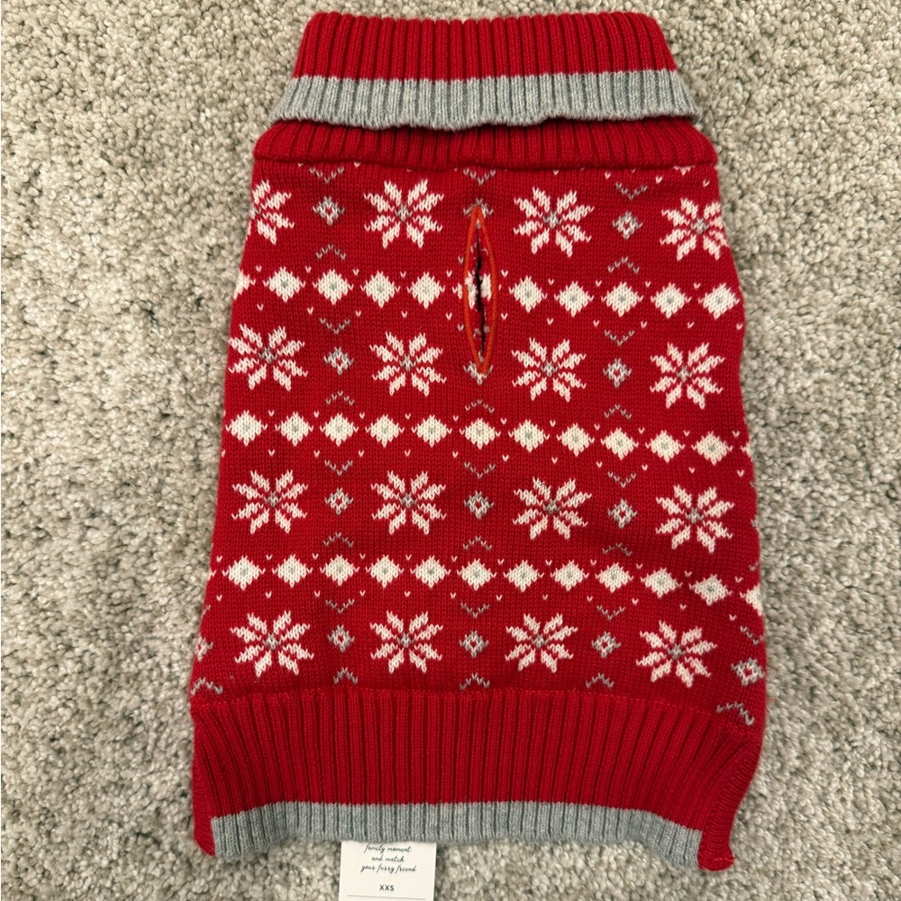 Festive Janie and Jack Red and Gray Snowflake Pet Sweater